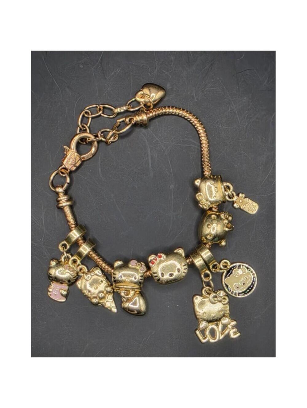 Hello Kitty Gold Tone Adjustable Charm Bracelet Metal Animation Character